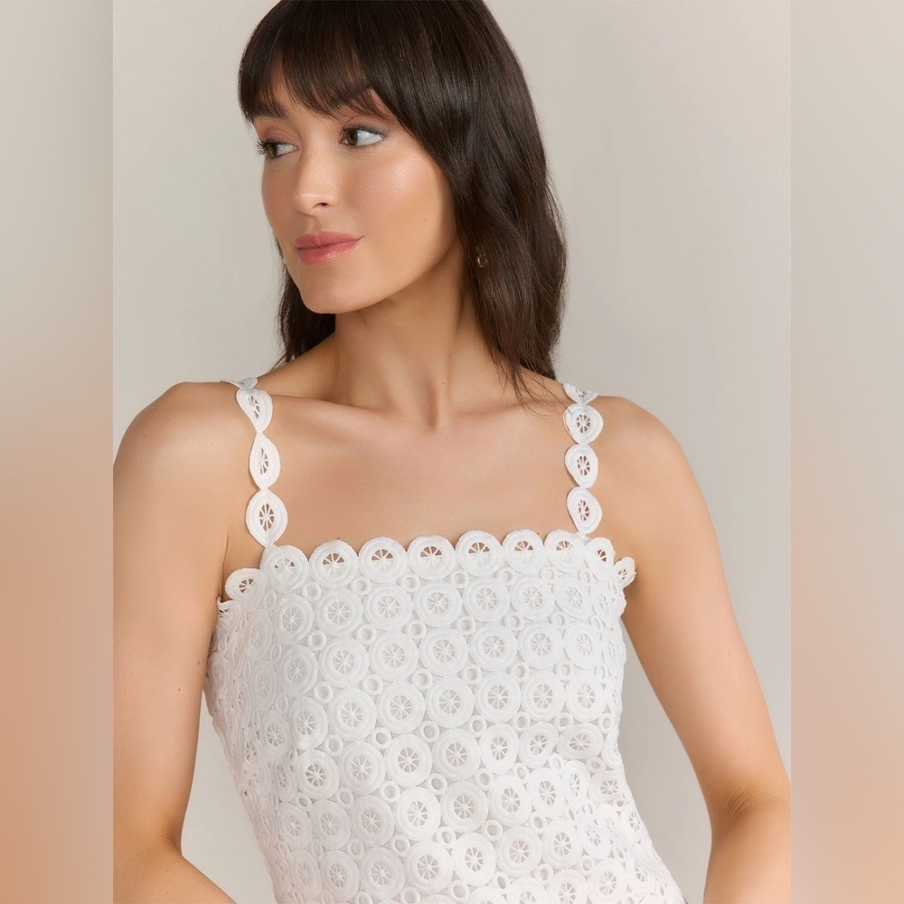 New York & Company Just Me Square Neck Circle Lace White Fringe Dress - Picture 6 of 15